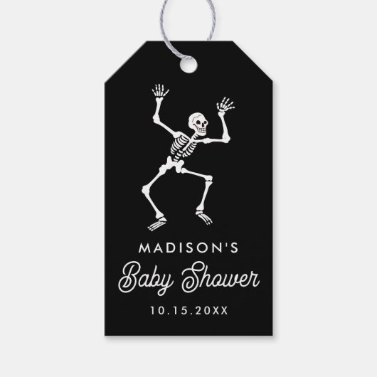 Spooky Dancing Skeleton Baby shower Favoriet Cadeaulabel (Voorkant)