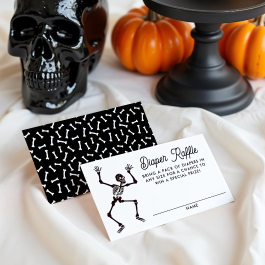 Spooky Dancing Skeleton Baby shower Luier Raffle Informatiekaartje