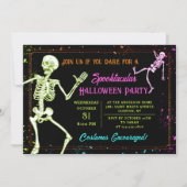 Spooky Dancing Skeleton Black Halloween Party Kaart (Voorkant)