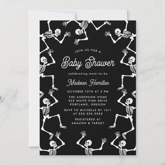 Spooky Dancing Skeletons Baby shower Kaart (Voorkant)
