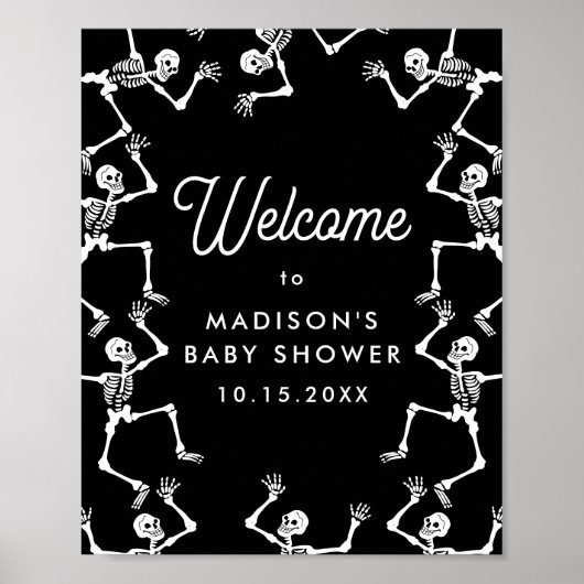 Spooky Dancing Skeletons Baby shower Welkomstbord Poster (Voorkant)