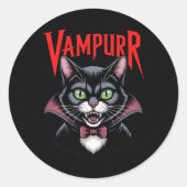 Spooky Dapper Vampier Vampier Cat Halloween Ronde Sticker (Voorkant)