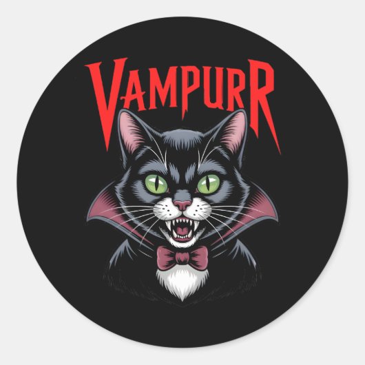 Spooky Dapper Vampier Vampier Cat Halloween Ronde Sticker (Voorkant)