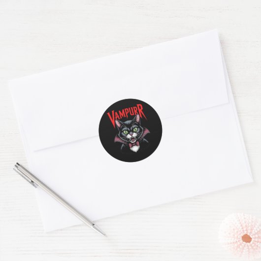 Spooky Dapper Vampier Vampier Cat Halloween Ronde Sticker (Envelop)