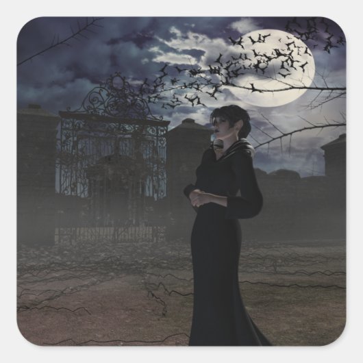 Spooky Dark Fairy in Moonlight Vierkante Sticker (Voorkant)
