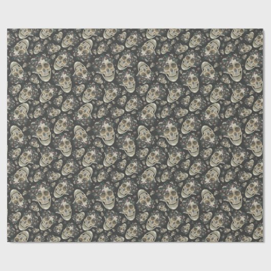 Spooky Dark Floral Skull Pattern Cadeaupapier (Vlak)