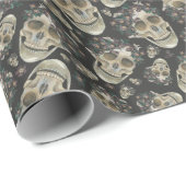 Spooky Dark Floral Skull Pattern Cadeaupapier (Rol Hoek)