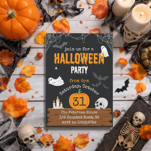 Spooky Dark Spider Web Ghosts Bats Halloween Party Kaart
