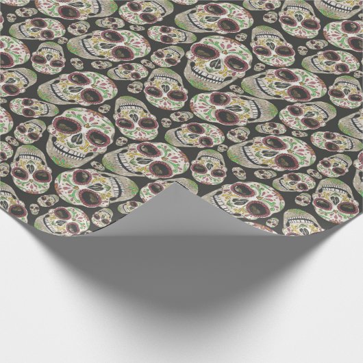 Spooky Day of the Dead Sugar Skulls Pattern Cadeaupapier (Hoek)