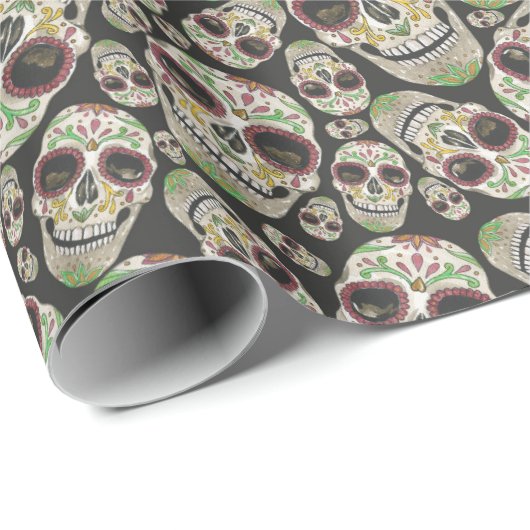 Spooky Day of the Dead Sugar Skulls Pattern Cadeaupapier (Rol Hoek)