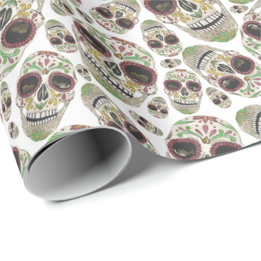 Spooky Day of the Dead Sugar Skulls Pattern Cadeaupapier (Rol Hoek)