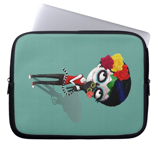 Spooky Dia de Los Muertos Girl Laptop Sleeve (Voorkant)