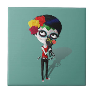 Spooky Dia de Los Muertos Girl Tegeltje
