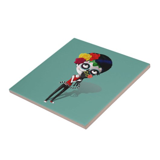 Spooky Dia de Los Muertos Girl Tegeltje (Zijkant)