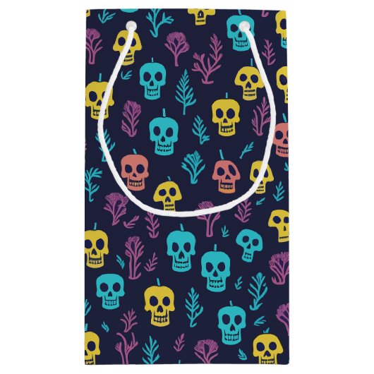 Spooky Dia de los Muertos kleurrijk schedelpatroon Klein Cadeauzakje (Achterkant)