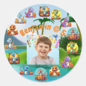 Spooky Dino Birthday Bash Custom Photo Party Ronde Sticker (Voorkant)