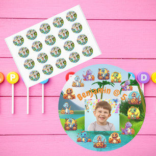 Spooky Dino Birthday Bash Custom Photo Party Ronde Sticker
