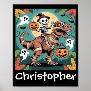 Spooky Dino Rider - Skeleton op Mummy T-Rex Poster