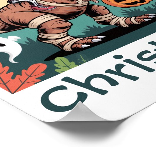 Spooky Dino Rider - Skeleton op Mummy T-Rex Poster (Hoek)