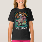 Spooky Dino Rider - Skeleton op Mummy T-Rex T-shirt (Voorkant)