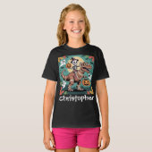 Spooky Dino Rider - Skeleton op Mummy T-Rex T-shirt (Voorkant volledig)