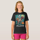 Spooky Dino Rider - Skeleton op Mummy T-Rex T-shirt (Voorkant volledig)