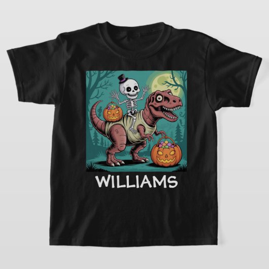 Spooky Dino Rider - Skeleton op Mummy T-Rex T-shirt (Laagn)
