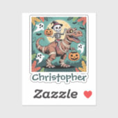 Spooky Dino Ruiter – Skelet op Mummie T-Rex Sticker (Vel)