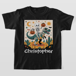 Spooky Dino Ruiter – Skelet op Mummie T-Rex  T-shirt