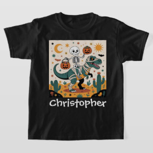 Spooky Dino Ruiter – Skelet op Mummie T-Rex T-shirt