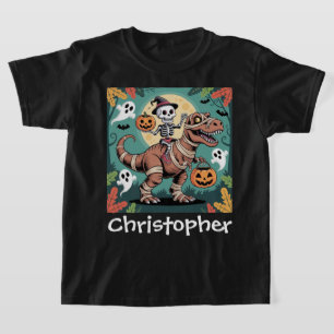 Spooky Dino Ruiter – Skelet op Mummie T-Rex T-shirt