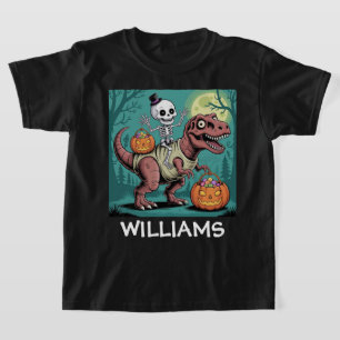 Spooky Dino Ruiter – Skelet op Mummie T-Rex T-shirt