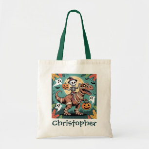 Spooky Dino Ruiter – Skelet op Mummie T-Rex Tote Bag