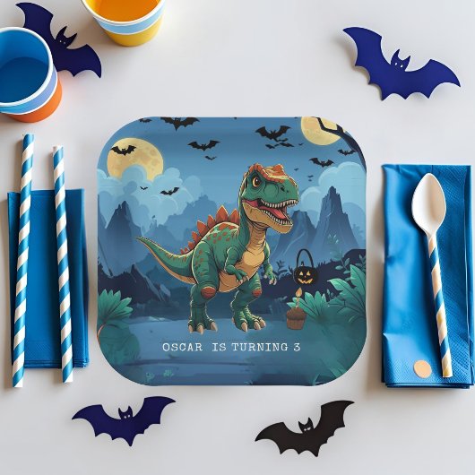 Spooky Dinosaur Halloween Verjaardag Custom T-Rex Papieren Bordje