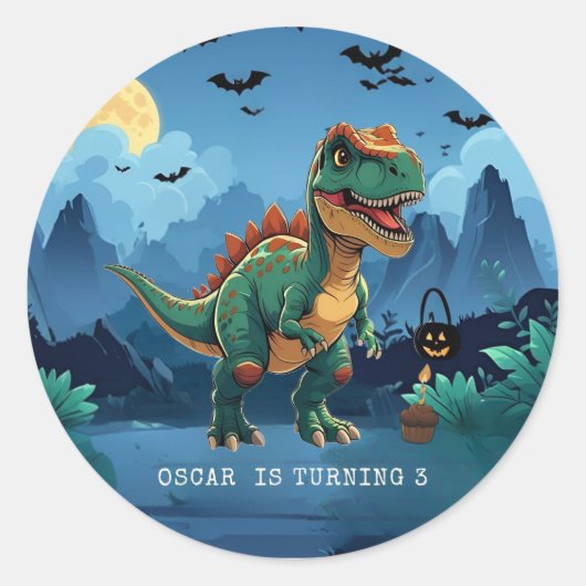 Spooky Dinosaur Halloween Verjaardag Custom T-Rex Ronde Sticker (Voorkant)