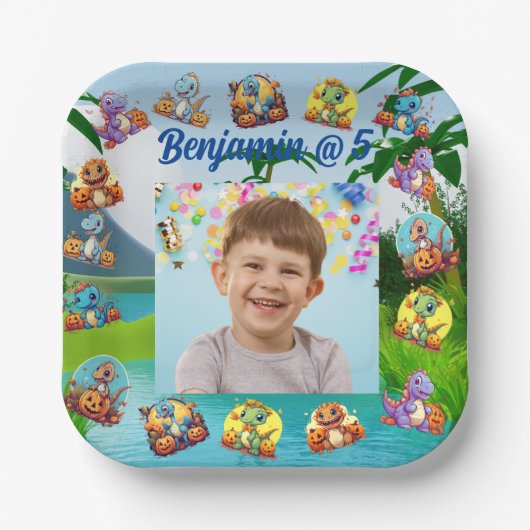 Spooky dinosaurus Halloween Verjaardagspapier bord (Voorkant)