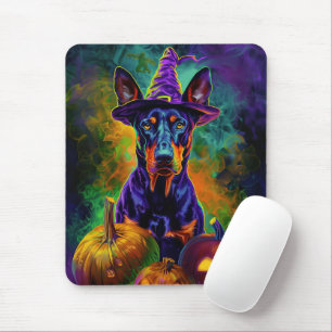 Spooky Doberman Hond Halloween Heks en Pompoen Muismat