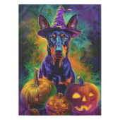Spooky Doberman Hond Halloween Heks en Pompoen Tafelkleed (Voorkant)