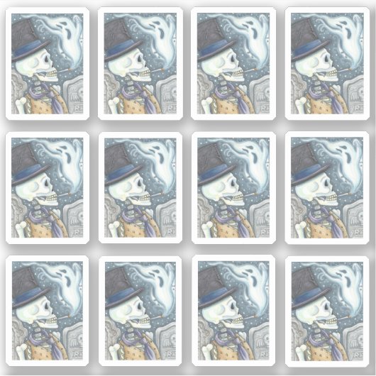 SPOOKY DODE MAN SKELETON ROKING GHOST IN CEMETERIN STICKER (Voorkant)