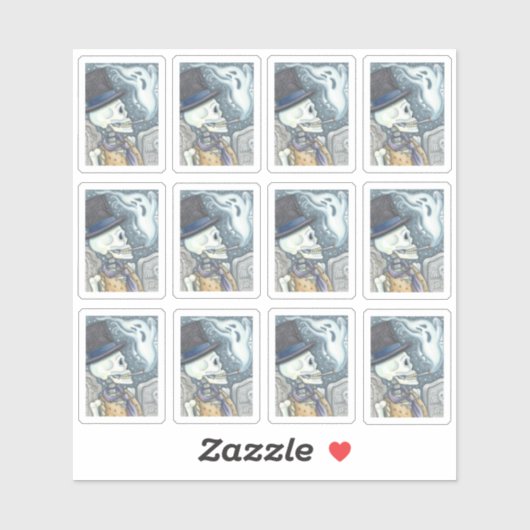 SPOOKY DODE MAN SKULL ROKING GHOST IN CEMETERING STICKER (Vel)