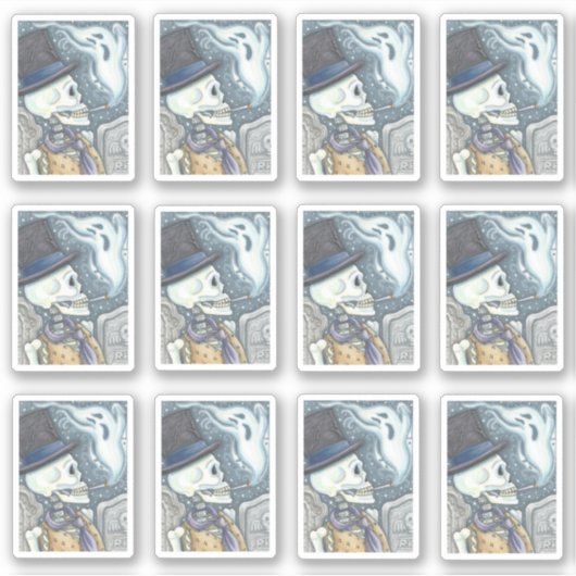 SPOOKY DODE MAN SKULL ROKING GHOST IN CEMETERING STICKER (Voorkant)