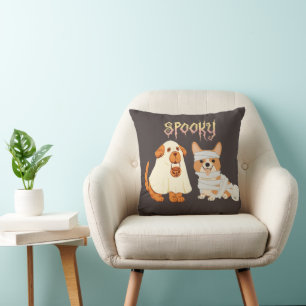 Spooky Dog Ghost en Mummy Black Halloween Kussen