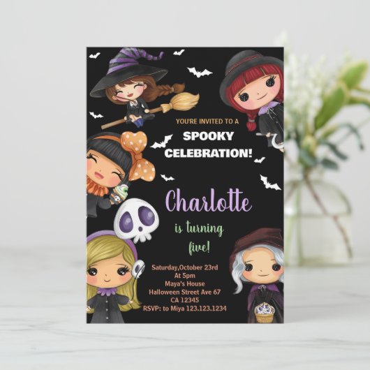 Spooky Dolls Halloween Verjaardag Uitnodigingen (Staand voorkant)
