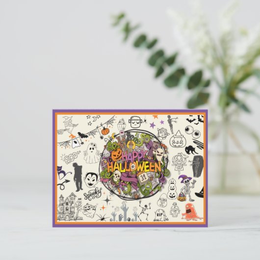 Spooky Doodle Delight Halloween Feestdagenkaart (Staand voorkant)
