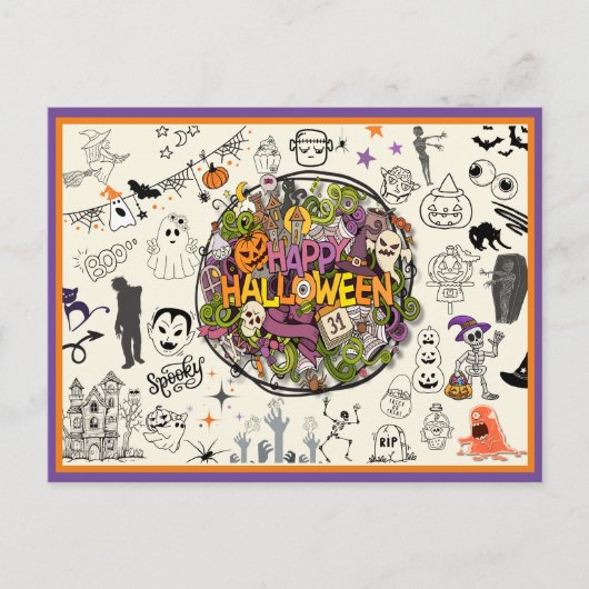 Spooky Doodle Delight Halloween Feestdagenkaart (Voorkant)