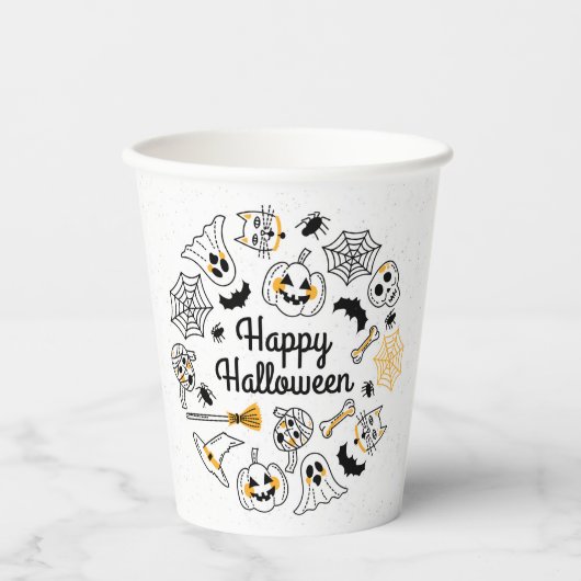 Spooky Doodle Halloween Paper Cups Papieren Bekers (Voorkant)