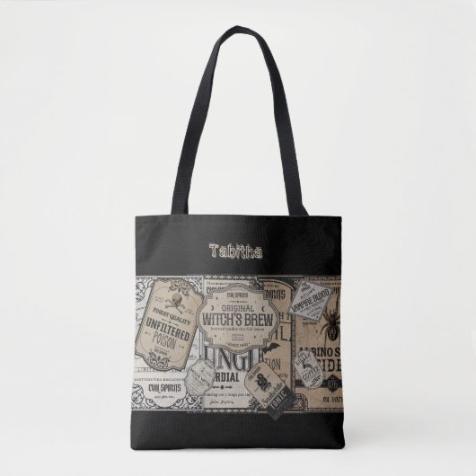 Spooky Drinken labels Halloween, heks tovenaar Tote Bag (Voorkant)