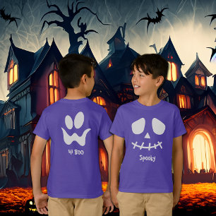 Spooky Dual Wit Gezicht Voor- en Achterkant Hallow T-shirt