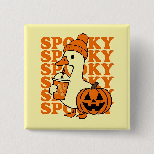 Spooky Duck in Beanie with Pumpkin Button (Voorkant)