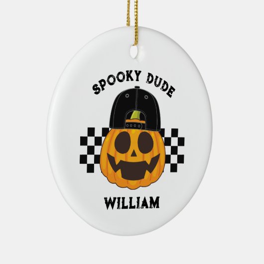 Spooky Dude Naam Retro Pompoen Peuter Halloween Keramisch Ornament (Rechts)